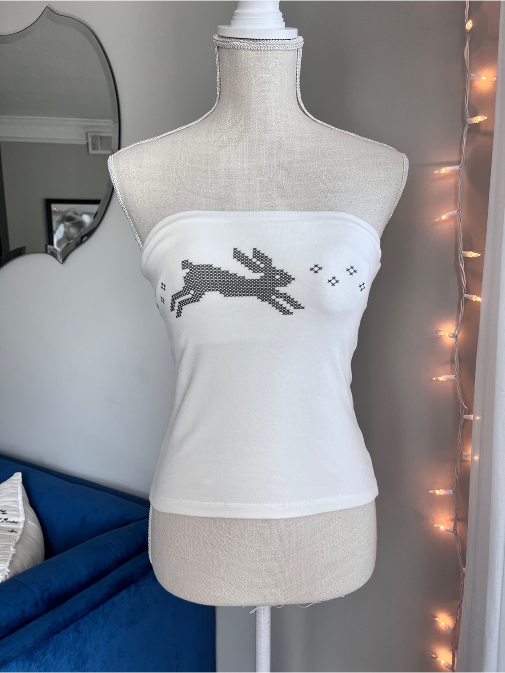 radio dolls white cross stitch bunny tube top size small